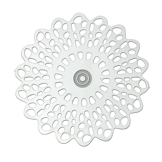 304ステンレス鋼 ハンドメイド フィリグリー  透かしパーツ  花 シルバートーン 35mm x 34mm、 20 個 の画像