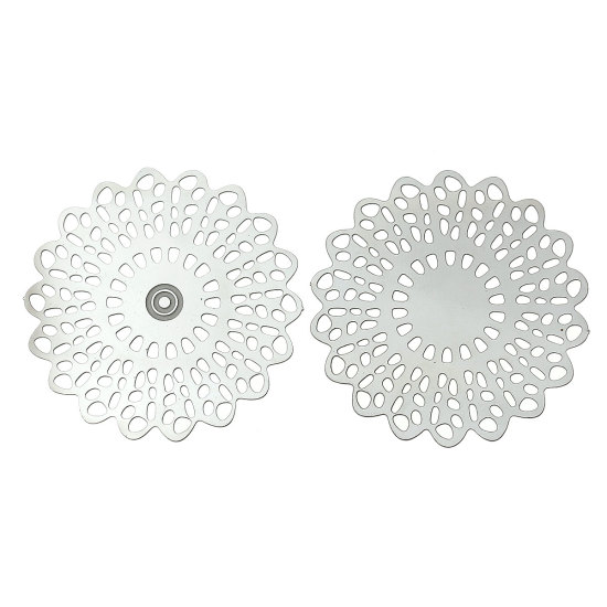 304ステンレス鋼 ハンドメイド フィリグリー  透かしパーツ  花 シルバートーン 35mm x 34mm、 20 個 の画像