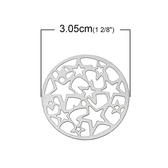 304ステンレス鋼 ハンドメイド 透かしパーツ  五芒星 シルバートーン 五芒星柄 30mm直径、 20 個 の画像