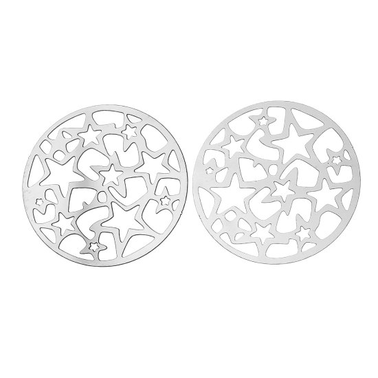 304ステンレス鋼 ハンドメイド 透かしパーツ  五芒星 シルバートーン 五芒星柄 30mm直径、 20 個 の画像