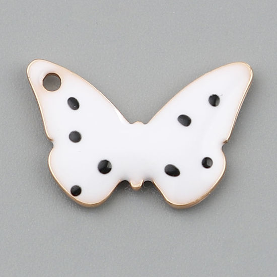 Imagen de Latón Lentejuelas Esmaltadas Colgantes Charms Chapado en Oro Blanco Mariposa Punto 15mm x 10mm, 5 Unidades