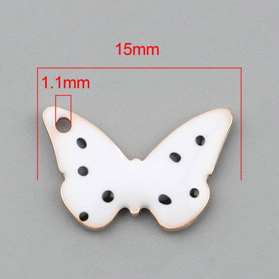 Imagen de Latón Lentejuelas Esmaltadas Colgantes Charms Chapado en Oro Blanco Mariposa Punto 15mm x 10mm, 5 Unidades