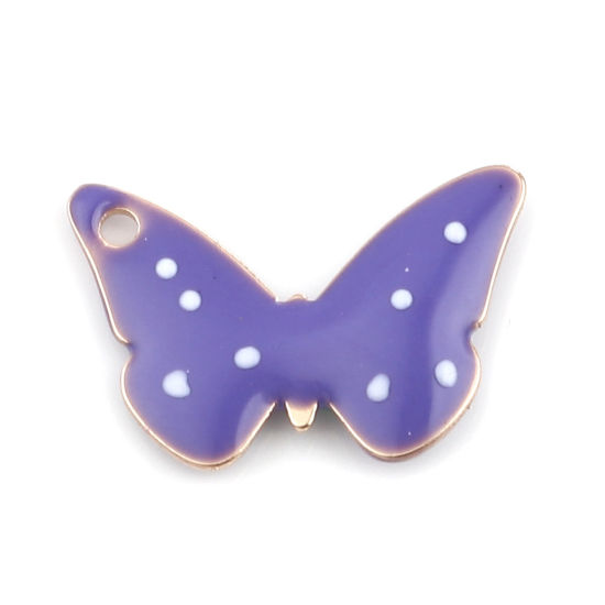 Immagine di Ottone Sequins Smaltati Charms Oro Placcato Blu Viola Farfalla Polka Dot 15mm x 10mm, 5 Pz