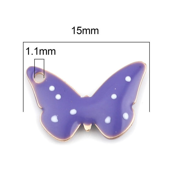 Immagine di Ottone Sequins Smaltati Charms Oro Placcato Blu Viola Farfalla Polka Dot 15mm x 10mm, 5 Pz