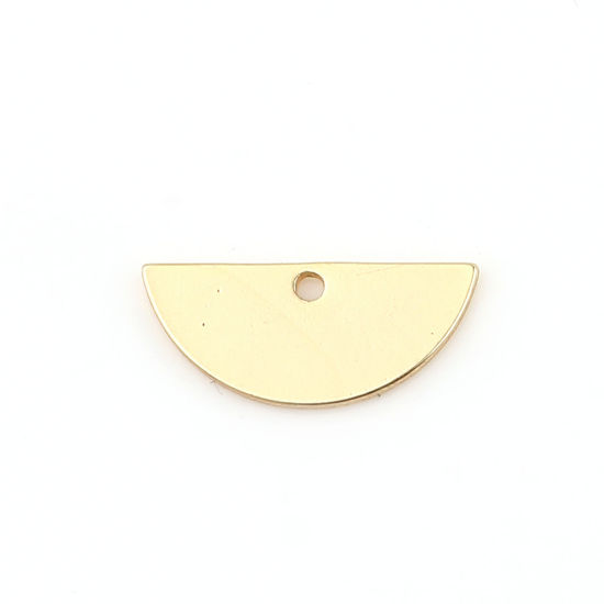 真鍮 チャーム 18K リアルゴールドメッキ ハーフラウンド 14mm x 6mm、 10 個 の画像