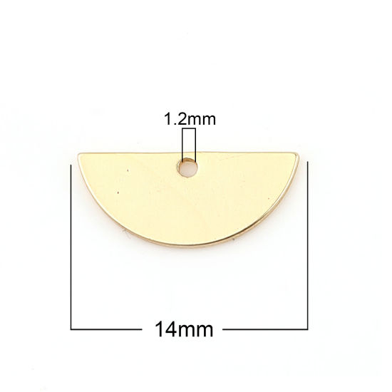 真鍮 チャーム 18K リアルゴールドメッキ ハーフラウンド 14mm x 6mm、 10 個 の画像
