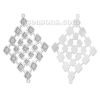 Picture of 304 Stainless Steel Filigree Stamping Connectors Findings Rhombus Silver Tone Flower Pattern Hollow 40mm(1 5/8") x 26mm(1"), 20 PCs