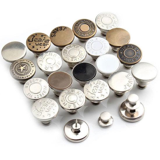 Picture of Zinc Based Alloy Metal Detachable Instant Snap Tack Fastener Jeans Buttons Pant Waistband Extender Round Silver Tone Bowknot Carved Adjustable 17mm Dia., 2 PCs
