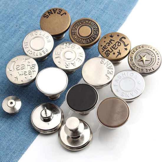 Picture of Zinc Based Alloy Metal Detachable Instant Snap Tack Fastener Jeans Buttons Pant Waistband Extender Round Silver Tone Bowknot Carved Adjustable 17mm Dia., 2 PCs