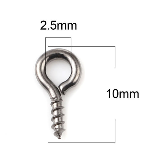 Picture of Iron Based Alloy Screw Eyes Bails Top Drilled Findings Gunmetal 10mm x 5mm, Needle Thickness: 1.5mm, 200 PCs