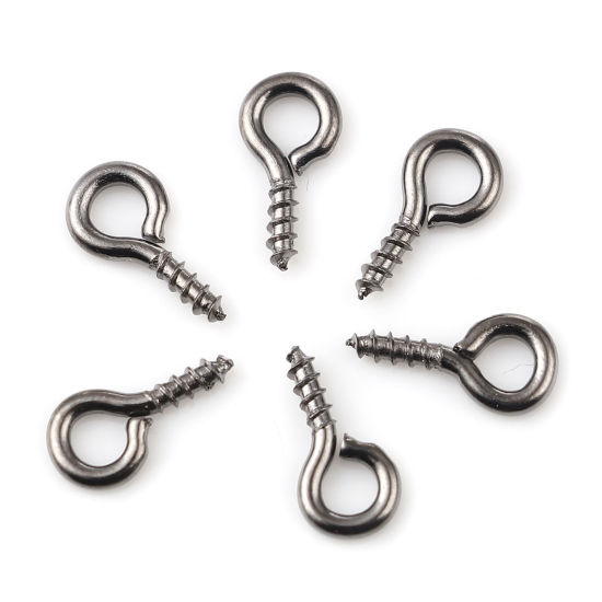 Picture of Iron Based Alloy Screw Eyes Bails Top Drilled Findings Gunmetal 10mm x 5mm, Needle Thickness: 1.5mm, 200 PCs