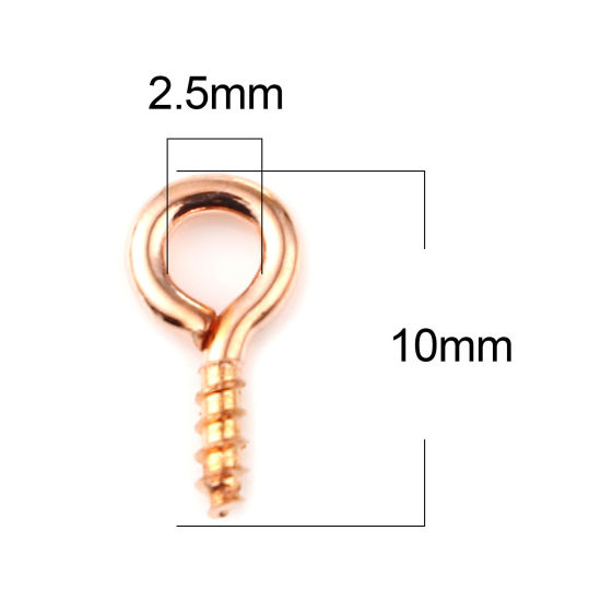 Picture of Iron Based Alloy Screw Eyes Bails Top Drilled Findings Rose Gold 10mm x 5mm, Needle Thickness: 1.5mm, 200 PCs