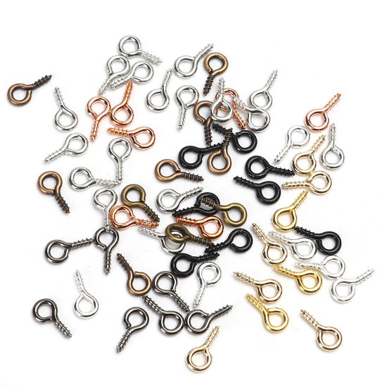 Picture of Iron Based Alloy Screw Eyes Bails Top Drilled Findings At Random Mixed 10mm x 5mm, Needle Thickness: 1.5mm, 200 PCs