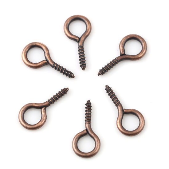 Picture of Iron Based Alloy Screw Eyes Bails Top Drilled Findings Antique Copper 14mm x 7mm, Needle Thickness: 1.7mm, 200 PCs