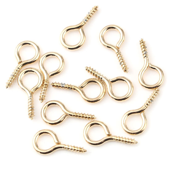 Picture of Iron Based Alloy Screw Eyes Bails Top Drilled Findings KC Gold Plated 14mm x 7mm, Needle Thickness: 1.7mm, 200 PCs