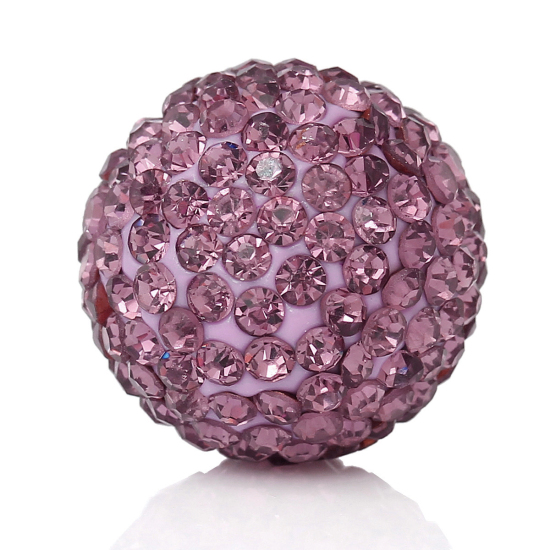 Image de Perle de l'Harmonie Sans Trou pour Pendentif Bola de Grossesse en Pâte Polymère Rond à Strass Fuchsia 16mm Dia, 1 Pièce