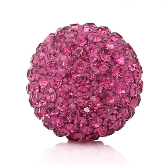 Image de Perle de l'Harmonie Sans Trou pour Pendentif Bola de Grossesse en Pâte Polymère Rond à Strass Fuchsia 16mm Dia, 1 Pièce