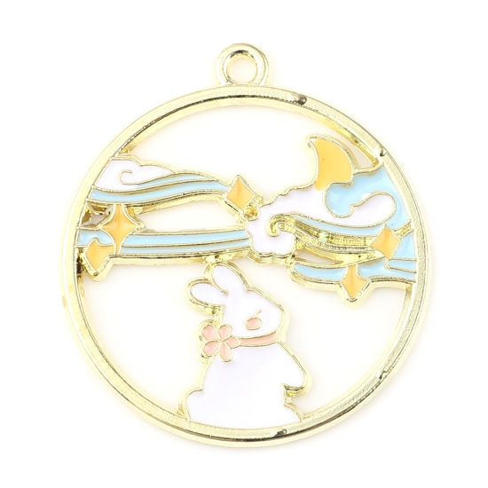 Imagen de Zamak Colgantes Ronda Chapado en Oro Multicolor Conejo Esmalte 3cm x 2.7cm, 10 Unidades