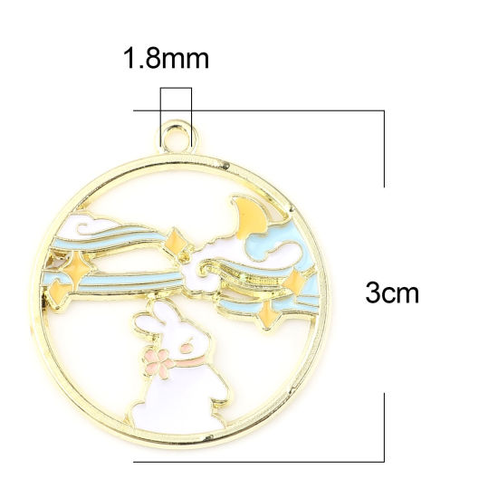 Imagen de Zamak Colgantes Ronda Chapado en Oro Multicolor Conejo Esmalte 3cm x 2.7cm, 10 Unidades