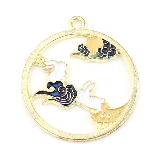 Imagen de Zamak Colgantes Ronda Chapado en Oro Multicolor Conejo Esmalte 3cm x 2.7cm, 10 Unidades