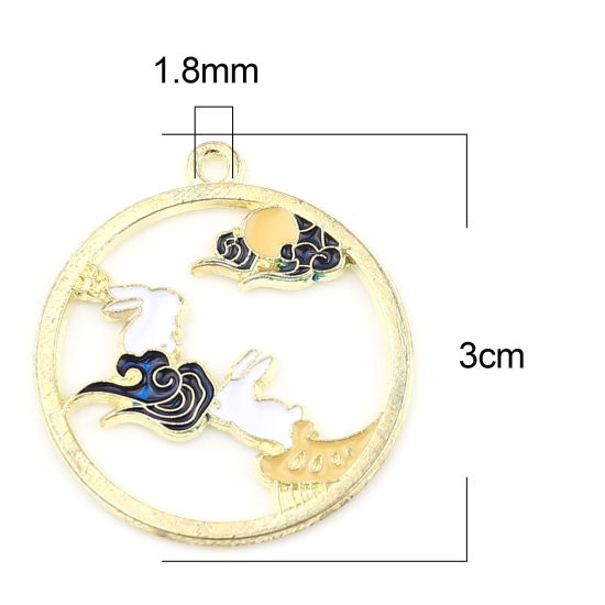 Imagen de Zamak Colgantes Ronda Chapado en Oro Multicolor Conejo Esmalte 3cm x 2.7cm, 10 Unidades