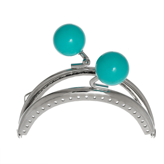 Image de Fermoir à Clip pour Sacs à Main en Alliage de Fer Arc Argent Mat Vert Bleu Boule Acrylique 8.6x7.5cm, Taille d'Ouvert: 14.5x8.6cm, 1 Pièce