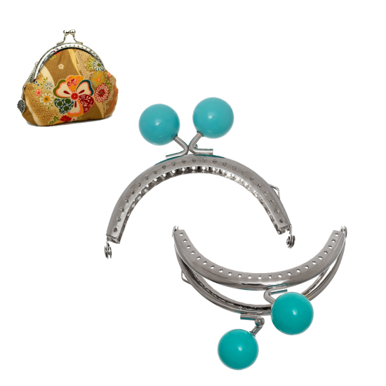 Image de Fermoir à Clip pour Sacs à Main en Alliage de Fer Arc Argent Mat Vert Bleu Boule Acrylique 8.6x7.5cm, Taille d'Ouvert: 14.5x8.6cm, 1 Pièce