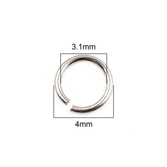 Image de 100 Pcs 4mm Dia, 0.5mm(taille 24) Anneaux de Jonction pour la Fabrication de Bijoux Ouvert en Acier Inoxydable Argent Mat Rond
