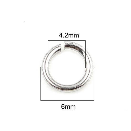Image de 100 Pcs 6mm Dia, 0.9mm(taille 19) Anneaux de Jonction pour la Fabrication de Bijoux Ouvert en Acier Inoxydable Argent Mat Rond