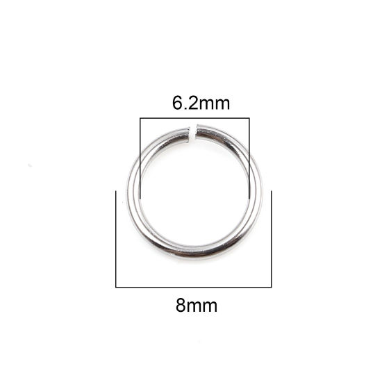 Image de 100 Pcs 8mm Dia, 0.9mm(taille 19) Anneaux de Jonction pour la Fabrication de Bijoux Ouvert en Acier Inoxydable Argent Mat Rond