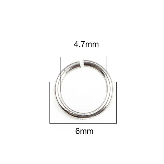 Image de 100 Pcs 6mm Dia, 0.7mm(taille 21) Anneaux de Jonction pour la Fabrication de Bijoux Ouvert en Acier Inoxydable Argent Mat Rond