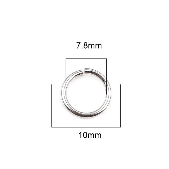 Image de 100 Pcs 10mm Dia, 1.2mm(taille 17) Anneaux de Jonction pour la Fabrication de Bijoux Ouvert en Acier Inoxydable Argent Mat Rond