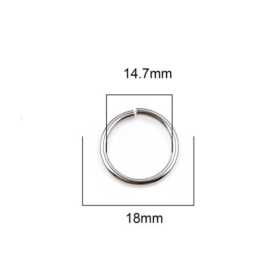 Image de 100 Pcs 18mm Dia, 1.8mm(taille 13) Anneaux de Jonction pour la Fabrication de Bijoux Ouvert en Acier Inoxydable Argent Mat Rond