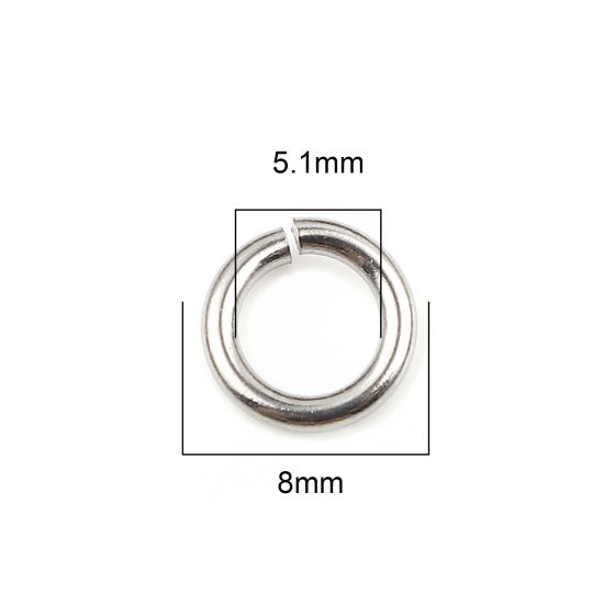 Image de 100 Pcs 8mm Dia, 1.4mm Anneaux de Jonction pour la Fabrication de Bijoux Ouvert en Acier Inoxydable Argent Mat Rond