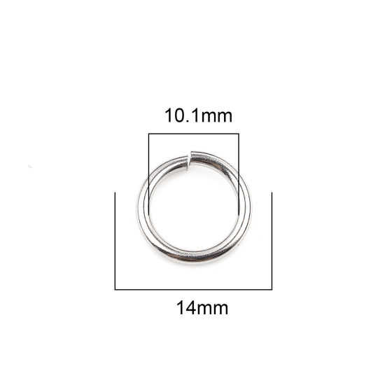 Image de 100 Pcs 14mm Dia, 1.8mm(taille 13) Anneaux de Jonction pour la Fabrication de Bijoux Ouvert en Acier Inoxydable Argent Mat Rond