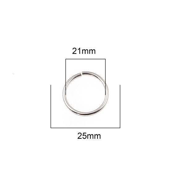 Image de 100 Pcs 25mm Dia, 2mm(taille 12) Anneaux de Jonction pour la Fabrication de Bijoux Ouvert en Acier Inoxydable Argent Mat Rond
