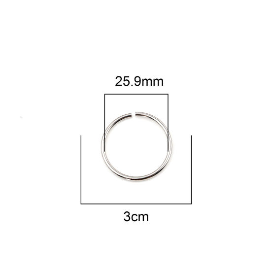 Image de 100 Pcs 30mm Dia, 2mm(taille 12) Anneaux de Jonction pour la Fabrication de Bijoux Ouvert en Acier Inoxydable Argent Mat Rond