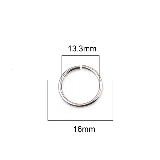 Image de 100 Pcs 16mm Dia, 1.5mm(taille 15) Anneaux de Jonction pour la Fabrication de Bijoux Ouvert en Acier Inoxydable Argent Mat Rond