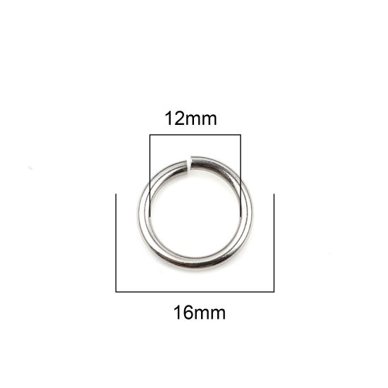 Image de 100 Pcs 16mm Dia, 2mm(taille 12) Anneaux de Jonction pour la Fabrication de Bijoux Ouvert en Acier Inoxydable Argent Mat Rond