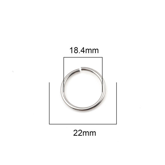 Image de 100 Pcs 22mm Dia, 2mm(taille 12) Anneaux de Jonction pour la Fabrication de Bijoux Ouvert en Acier Inoxydable Argent Mat Rond