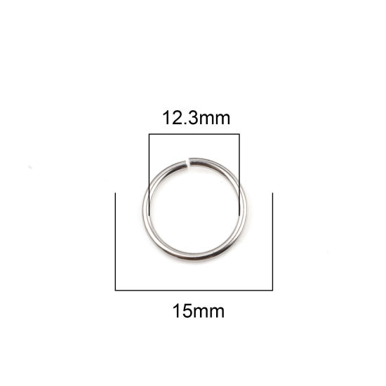 Image de 100 Pcs 15mm Dia, 1.4mm Anneaux de Jonction pour la Fabrication de Bijoux Ouvert en Acier Inoxydable Argent Mat Rond
