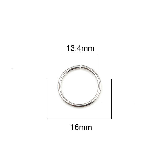 Image de 100 Pcs 16mm Dia, 1.4mm Anneaux de Jonction pour la Fabrication de Bijoux Ouvert en Acier Inoxydable Argent Mat Rond