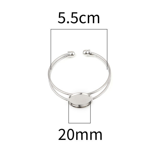 真鍮 カボションセッティング カフ バングル ブレスレット 円形 シルバートーン 台座付 (適応サイズ: 20mm） 17cm長さ、 2 個 の画像