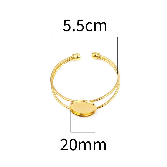 真鍮 カボションセッティング カフ バングル ブレスレット 円形 金メッキ 台座付 (適応サイズ: 20mm） 17cm長さ、 2 個 の画像