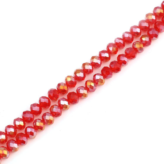 ガラス ビーズ 円形 赤 ABカラー メッキ ファセット・カット 約 4mm 直径、 穴：約 0.9mm、 49.5cm - 48.5cm 長さ、 2 連 （約 140 個/連） の画像