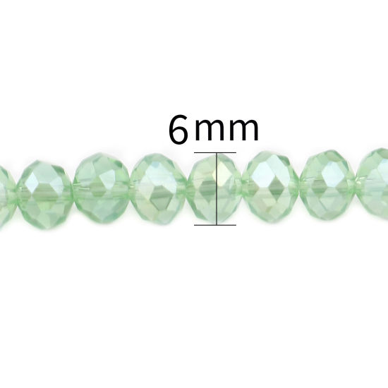 ガラス ビーズ 円形 青磁色 ABカラー メッキ ファセット・カット 約 6mm 直径、 穴：約 1.4mm、 43cm - 42.5cm 長さ、 2 連 （約 90 個/連） の画像