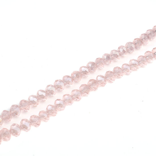 ガラス ビーズ 円形 薄ピンク ABカラー メッキ ファセット・カット 約 6mm 直径、 穴：約 1.4mm、 43cm - 42.5cm 長さ、 2 連 （約 90 個/連） の画像