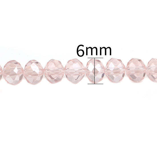 ガラス ビーズ 円形 薄ピンク ABカラー メッキ ファセット・カット 約 6mm 直径、 穴：約 1.4mm、 43cm - 42.5cm 長さ、 2 連 （約 90 個/連） の画像
