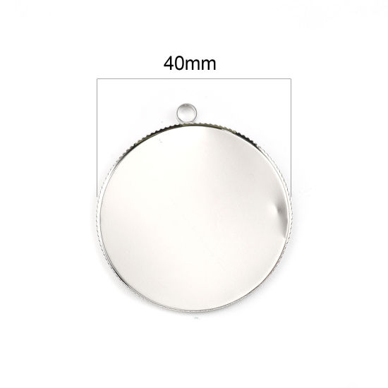真鍮 カボションセッティング ペンダント 円形 シルバートーン (に適応サイズ: 3.5cm） 4cm x 3.6cm、 10 個 の画像
