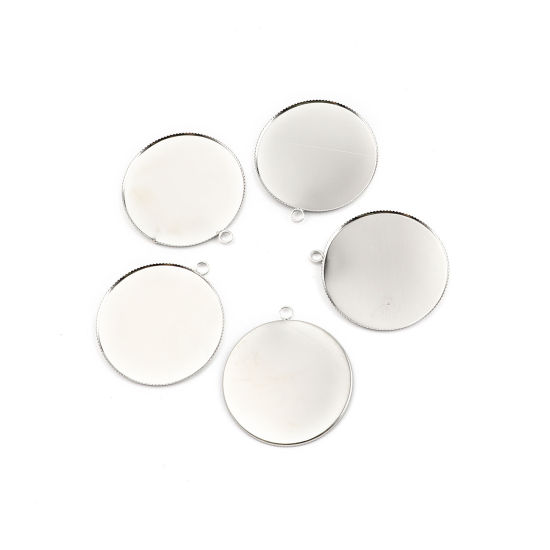 真鍮 カボションセッティング ペンダント 円形 シルバートーン (に適応サイズ: 3.5cm） 4cm x 3.6cm、 10 個 の画像
